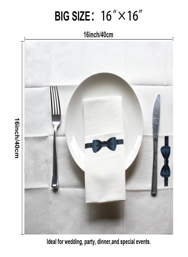 JEBBLAS Disposable Cloth Like Napkins, Built-in Flatware Pocket, Wedding Party Linen Feel White Napkin, Prefolded for Silverware, Bowtie Print 50 Count - Image 4